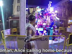 Clothed sex with Jimena Lago outdoors during the night