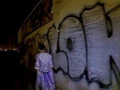 Clothed sex with Jimena Lago outdoors during the night