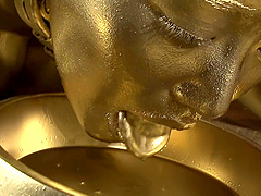 Golden Japanese sex slave loves choking on a fat member