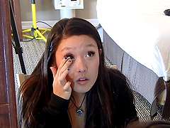 Asian babe pleasured with a vibrator, a dildo and a hard dick