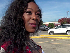 Chocolate doll Ambitious Booty gets grabbed and has her cunt smashed