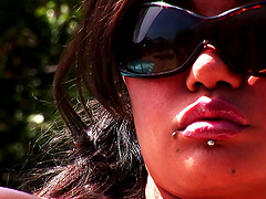 Asian lesbian Lana Croft shaved pussy drilled using toy