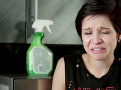 Natural boobs Cadey Mercury giving huge dick blowjob in the kitchen