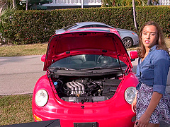 Dick craving Harper Moore drops on her knees for a blowjob