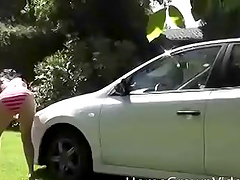 Britney wearing sexy bikini and sucking a dick clean outdoors