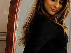 Nina North fingering her shaved smooth peach determined to cum