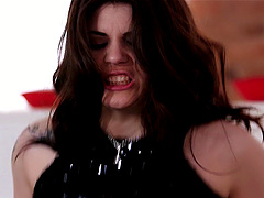 Sexbomb Lucia Love wearing sexy lingerie and riding a stiff dong