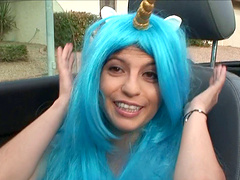 Cute long hair Stacey stripteasing seductively outdoor