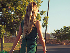 Horny cheerleader Nicole Clitman is curious about a hot hunk's cock