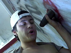 Stunning gay in cap refining monster cock with blowjob