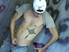 Stunning gay in cap refining monster cock with blowjob