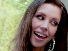 Luscious slut Megan Stanley enjoying a huge pulsating cum gun