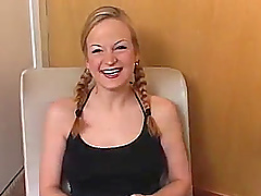 Amateur blonde with braids enjoys trying out her new sex toys