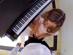 Moka Mora drops on her knees for a stallion's huge pleasure rod