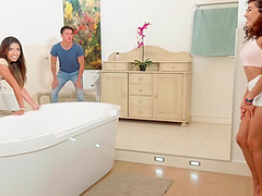 Frida Sante and Melody Petite interrupted by a horny lover