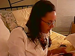 Horny babe with glasses loves petting her pulsating pleasure hole