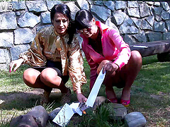 Tera Joy joins kinky lesbians for a nasty outdoor sex game