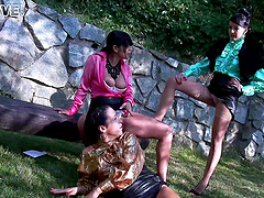 Tera Joy joins kinky lesbians for a nasty outdoor sex game