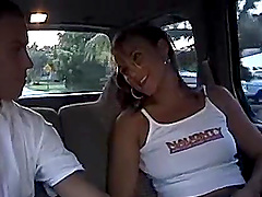 Chick sucks a dick in a car before being fucked well