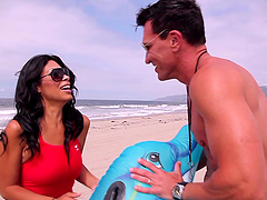 Stunning brunette Cassandra Cruz spreads her legs for a boner