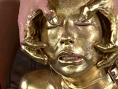 Japanese woman covered in golden paint fucked hard by her partner