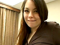 Sexy girl with long hair bends over for a pulsating pleasure rod