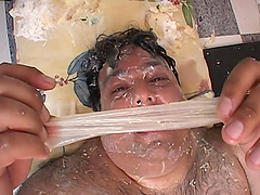 Petite Kat rides a fat lover's cock during a messy shag