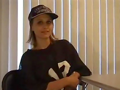 Amateur chick with a baseball hat wants to show off her sucking skills