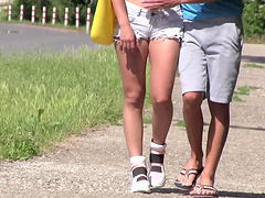 Emily Hamilton spreads her legs wide and has her cooch sucked outdoors