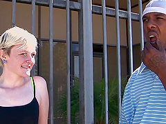 Short-haired Krys Foxy having her face creamed after wild banging