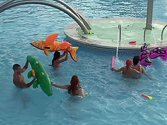 First-class poolside group sex with Yoha Galvez and Diana Dean