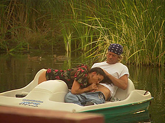 Brunette hottie Dru Berrymore having her twat bashed on the lake