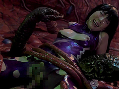 Asian sex bomb trapped by a real life tentacle who she pleases