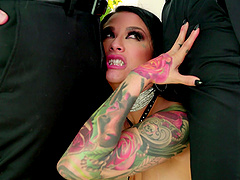 Nasty brunette has a blast while being fucked up her holes