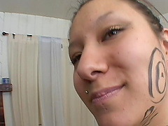 Nasty brunette girl is happy to make a massive black cock hard