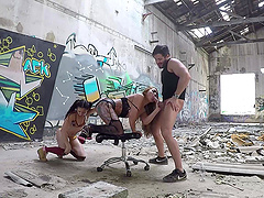In the abandoned building Candy and Jade getting screwed by a guy