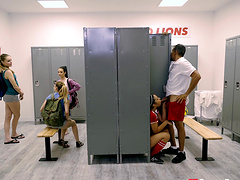 Sexy teen babe 	 Mariah bends over for a coach's big boner