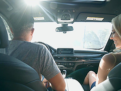 Riley Star fucks a guy with a massive dong in a back of a car