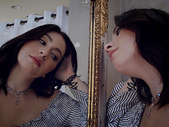 Brunette Ryan with natural boobs face  fucked superbly