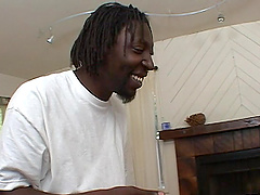 Nasty woman chokes on a black lover's huge erected boner