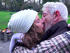 Bunny Baby spreads her legs for an elderly man's penis