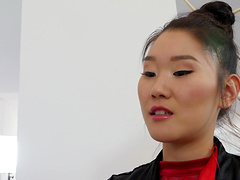 Asian babe Katana bends over for a man's hard dong