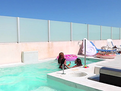 Nice ass lesbian Jade in bikini fingered at the pool