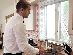 Kenzie in nylon stockings banging on gigantic dick while moaning