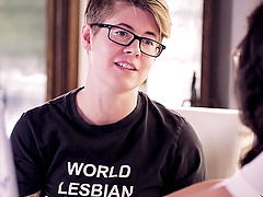 Lana Rhoades is a nerdy cutie in a lesbian action with a hottie