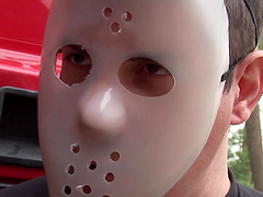 Masked fellas putting their dicks into a blonde babe's throat