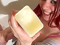 Nina fingering a dick intending it to explode on her huge chest