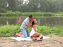 Victoria Sweet having fun with her partner's cock at the lake