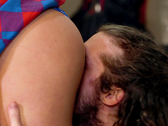 Black-haired nympho Skyla Novea getting fucked in a garage