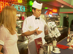 Blondie Syvette enjoying a boner in her mouth on her knees